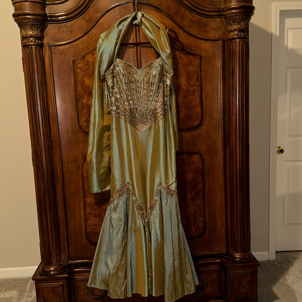 JOVANI Pageant GOWN SZ 10 Iridescent COCOA GOWN DRESS Beaded